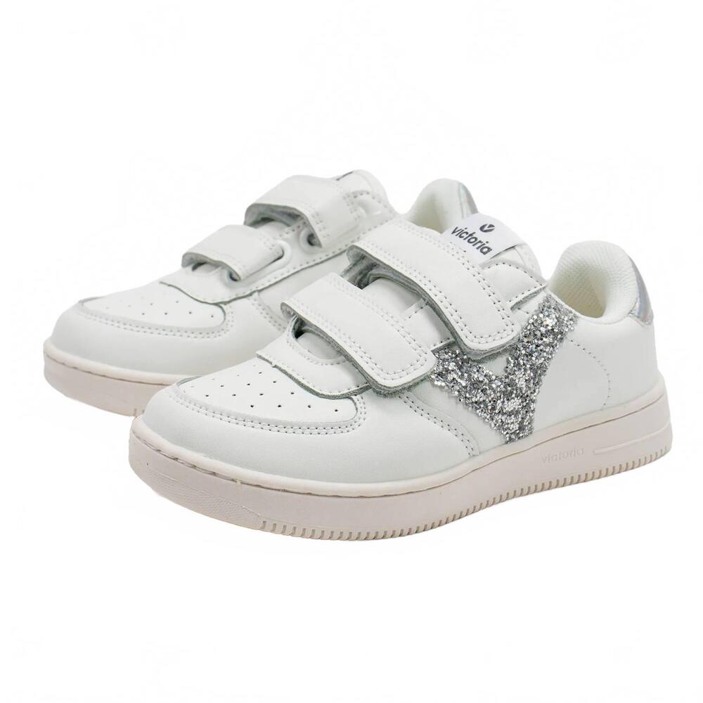 NEW VICTORIA girl's tiempo fancy panels sneaker in plata